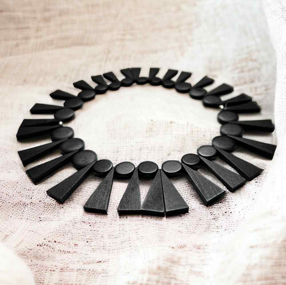 Bib Necklace. Black wooden full circle necklace by Madera Design Studio