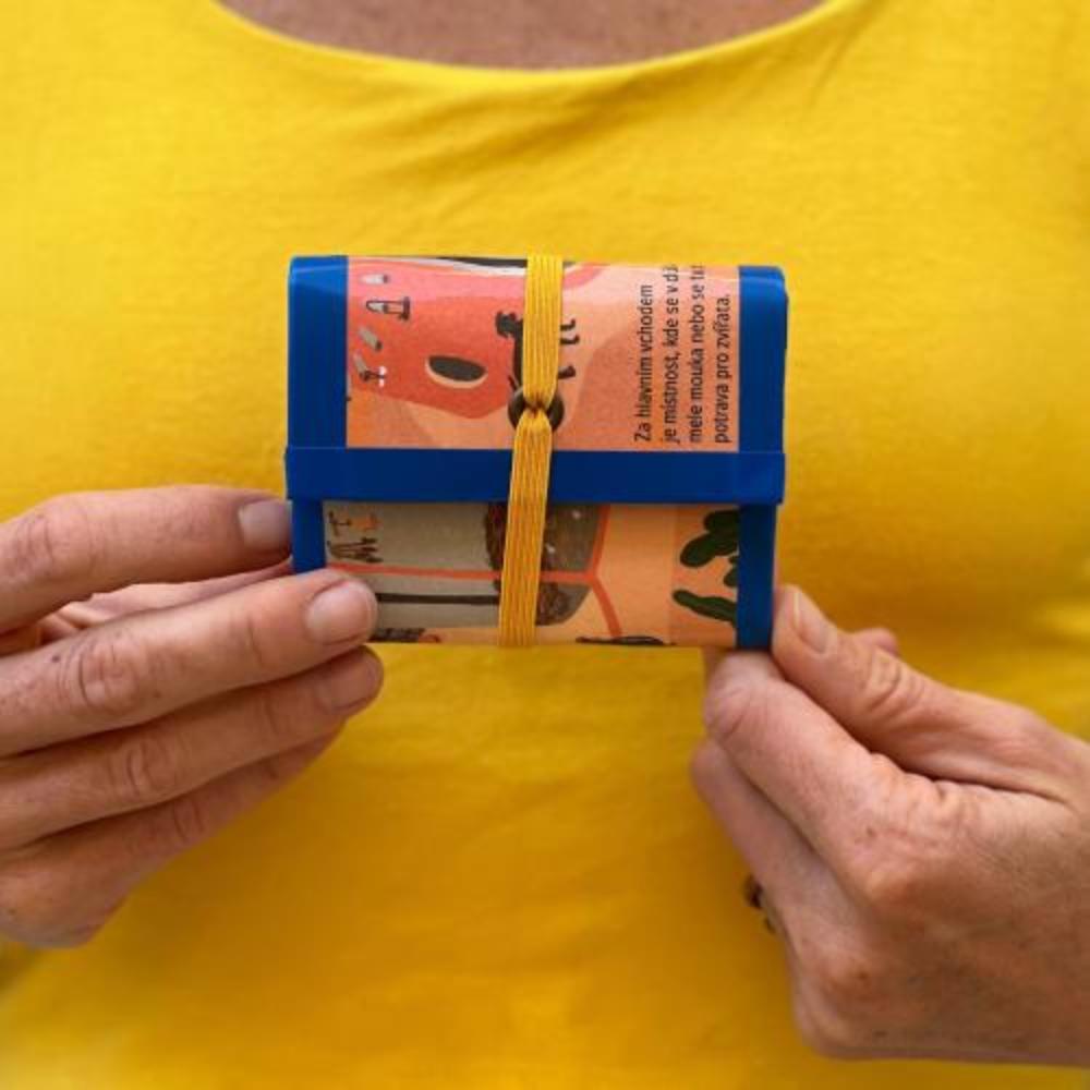 Blue and orange wallet recycled carton