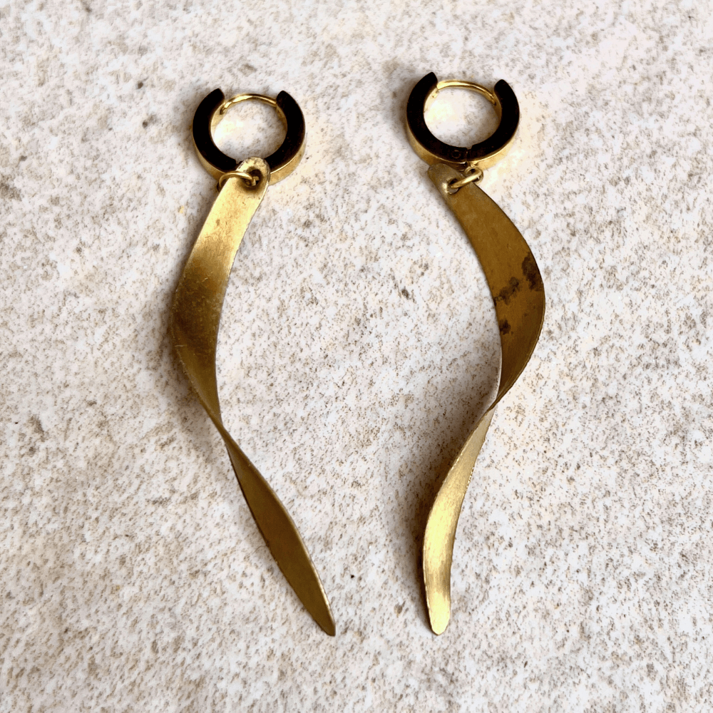 Brass Wisp earrings. Collaboration between Lit Clue and Madera Design Studio