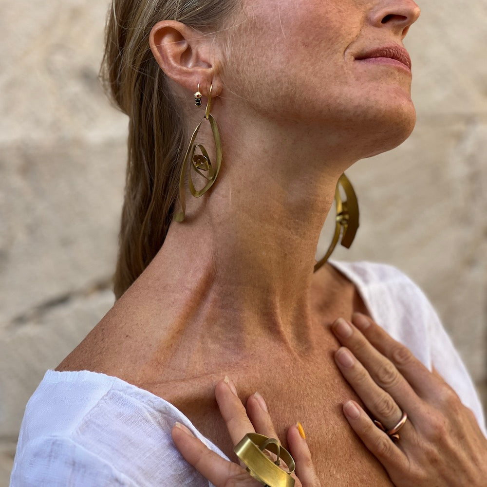 Recycled Brass earrings and ring recycled by Lit Clue - guest artist on Madera Design Studio