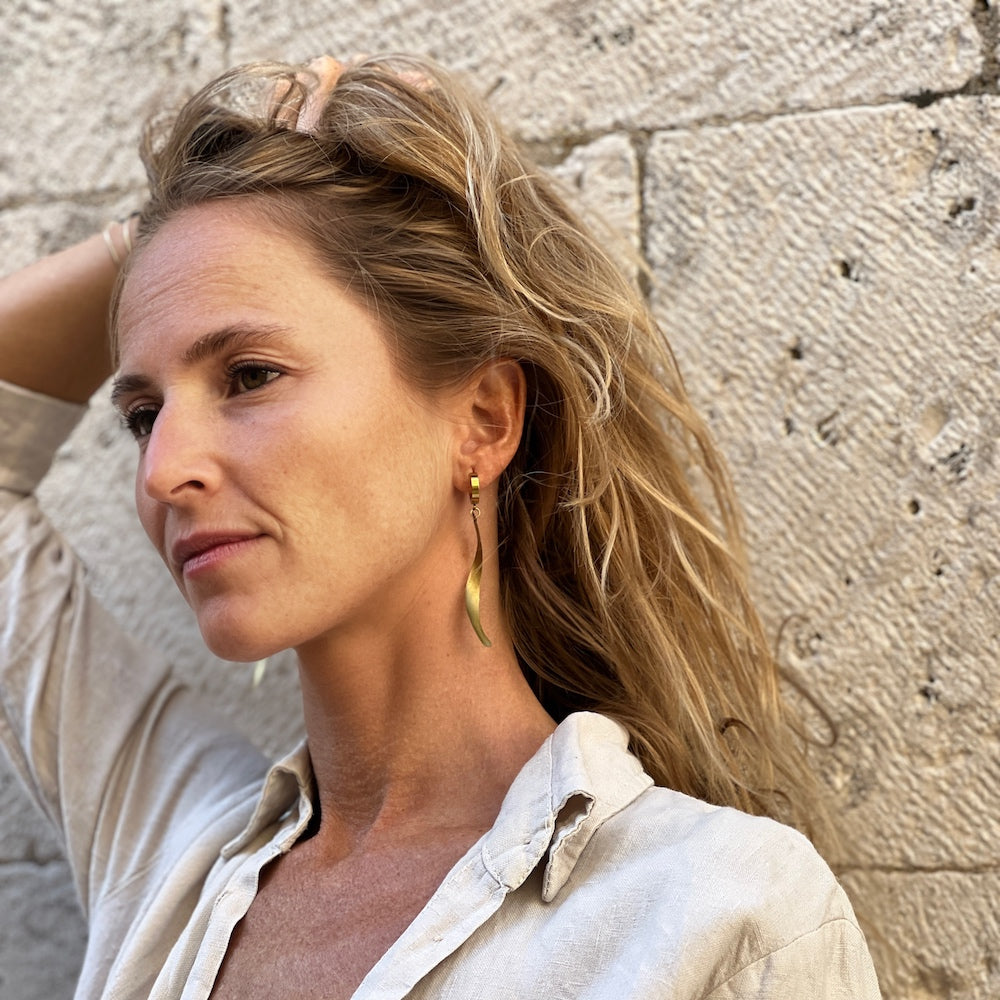 Wisp earrings made of brass recycled by Lit Clue - guest artist on Madera Design Studio