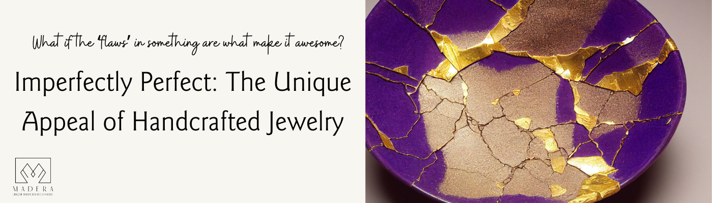 Imperfectly Perfect: The Unique Appeal of Handcrafted Jewelry Blog post - image of a glued together plate of gold and purple 