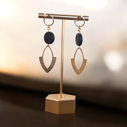 Marquise Earrings - Black & Brass