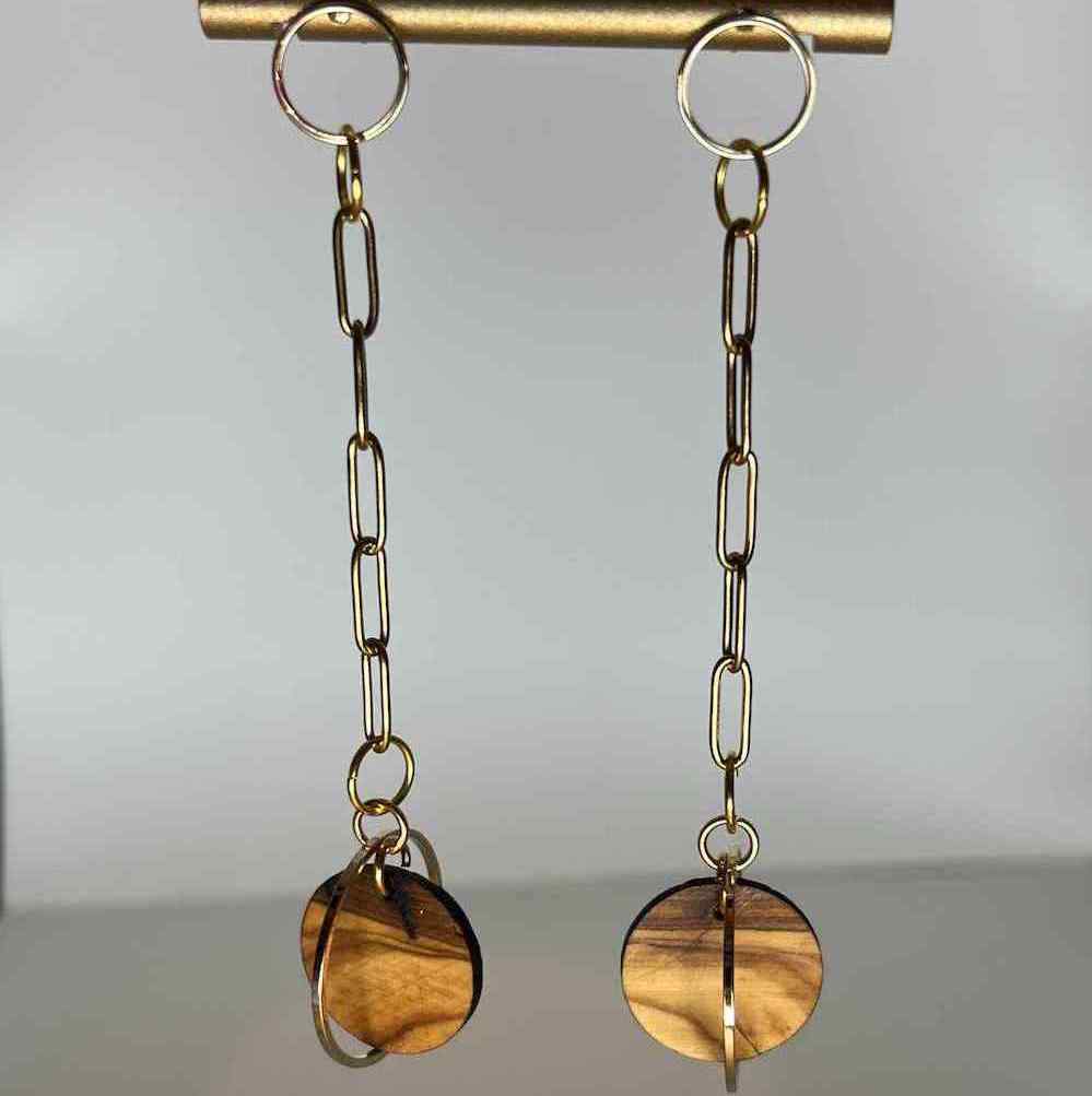 Chain Link Drop Earrings - Wood and Gold - Madera Design Studio