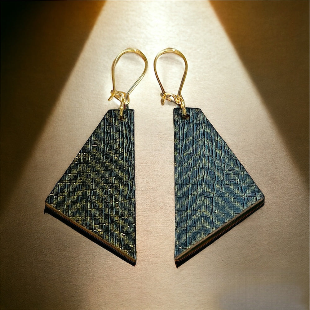 Herringbone Wood and Fabric Pattern Earrings by Madera Design Studio