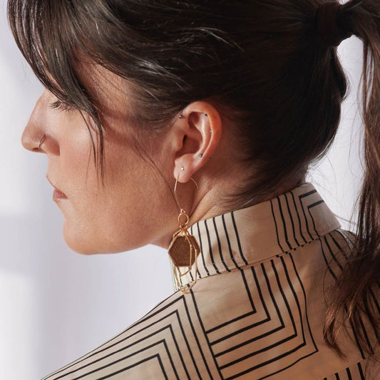 Hexagon Wood and Gold Earrings by Madera Design Studio