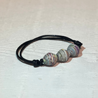 Upcycled paper beads bracelet - black leather band