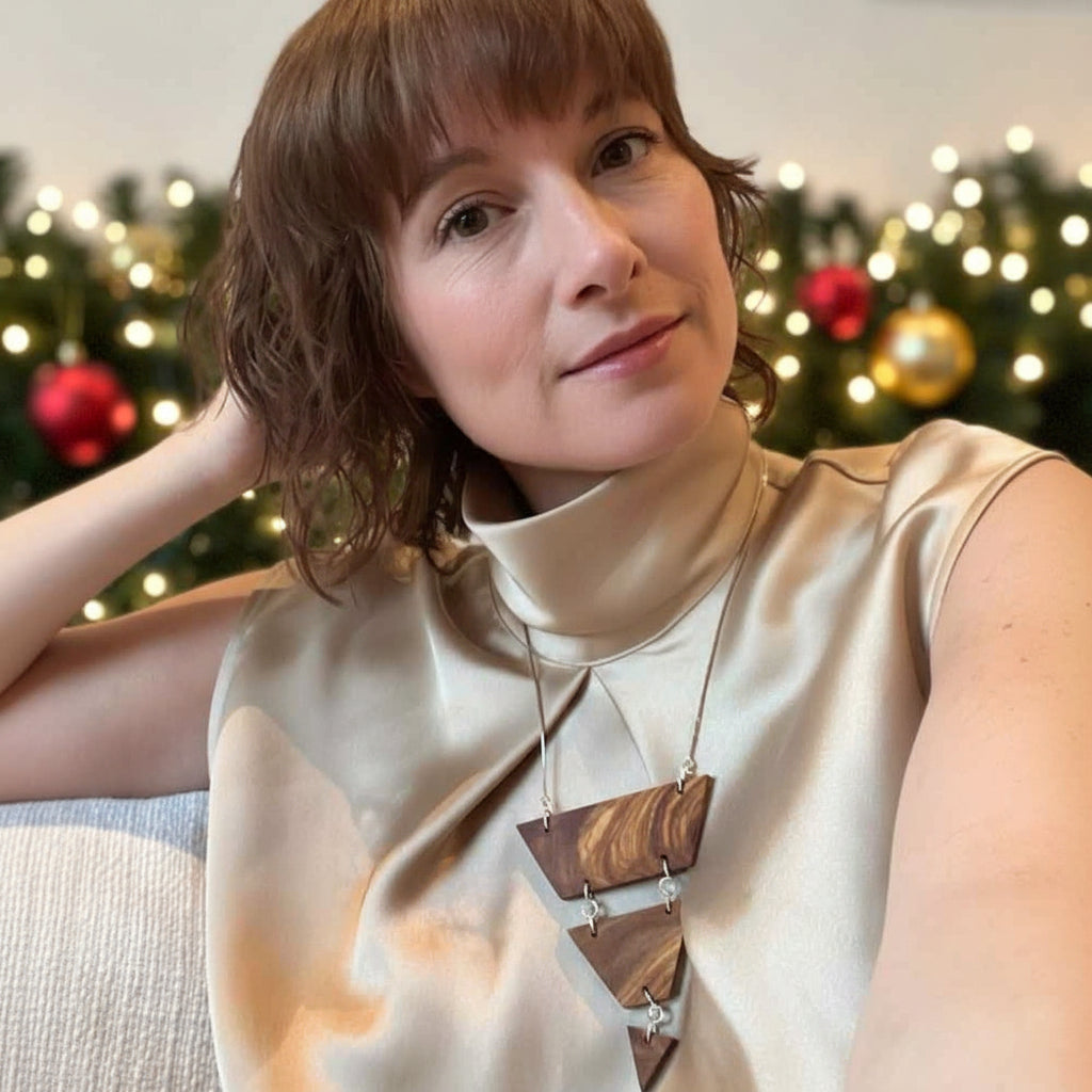 One of a kind, Olive Wood Triangle Necklace Madera Design Studio