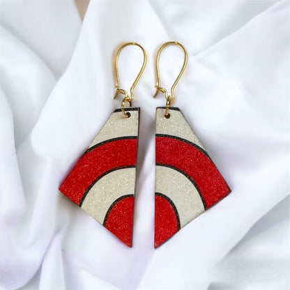 Red and white stripped earrings. Hand painted by Madera Design Studio