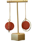 Terracotta hand painted wood bead and gold threader earrings, by Madera Design Studio