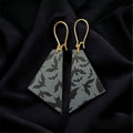 Bat earrings - grey fabric with black bats on lightweight wood by Madera Design Studio