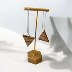 Fire and water sign triangle threader earring. handcrafted olive wood and silver by Madera Design Studio