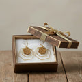 Hexagon Earrings - Gold and Wood Earrings by Mad Era Design Studio - in a gift box 