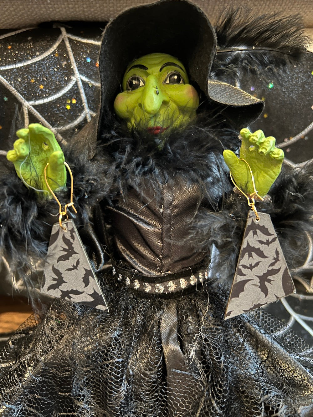 Madera Design StMadera Design Studio Grey and Black Batpattern dangle earrings. Happy Halloween!