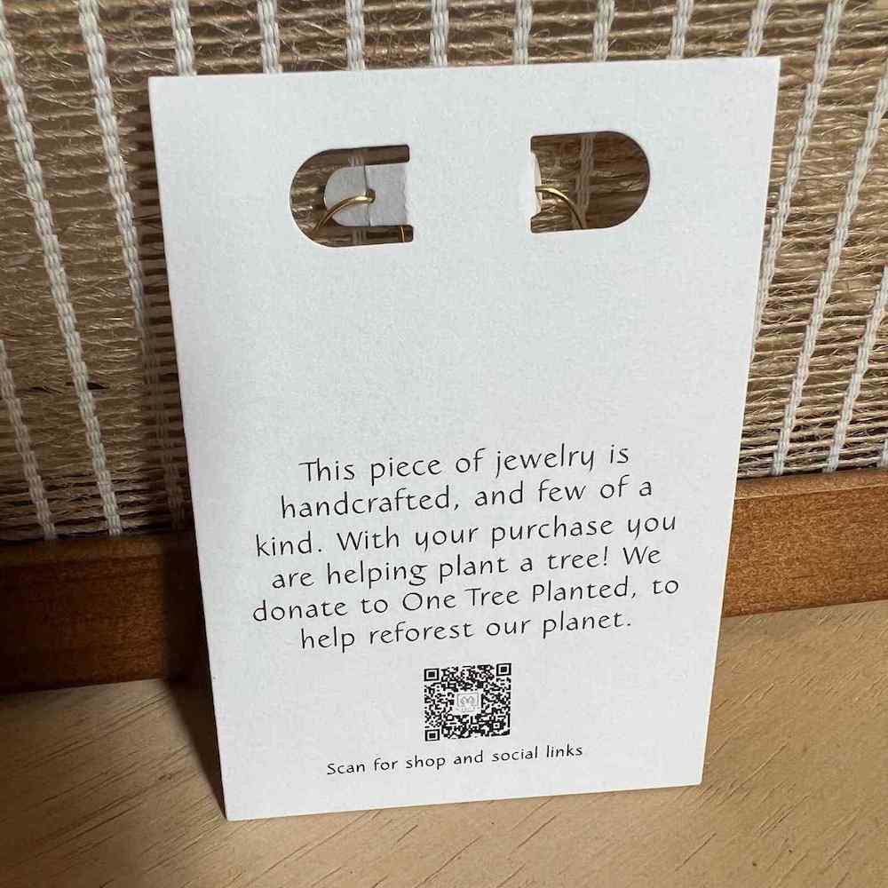 Madera design studio - back of wholesale earrings card