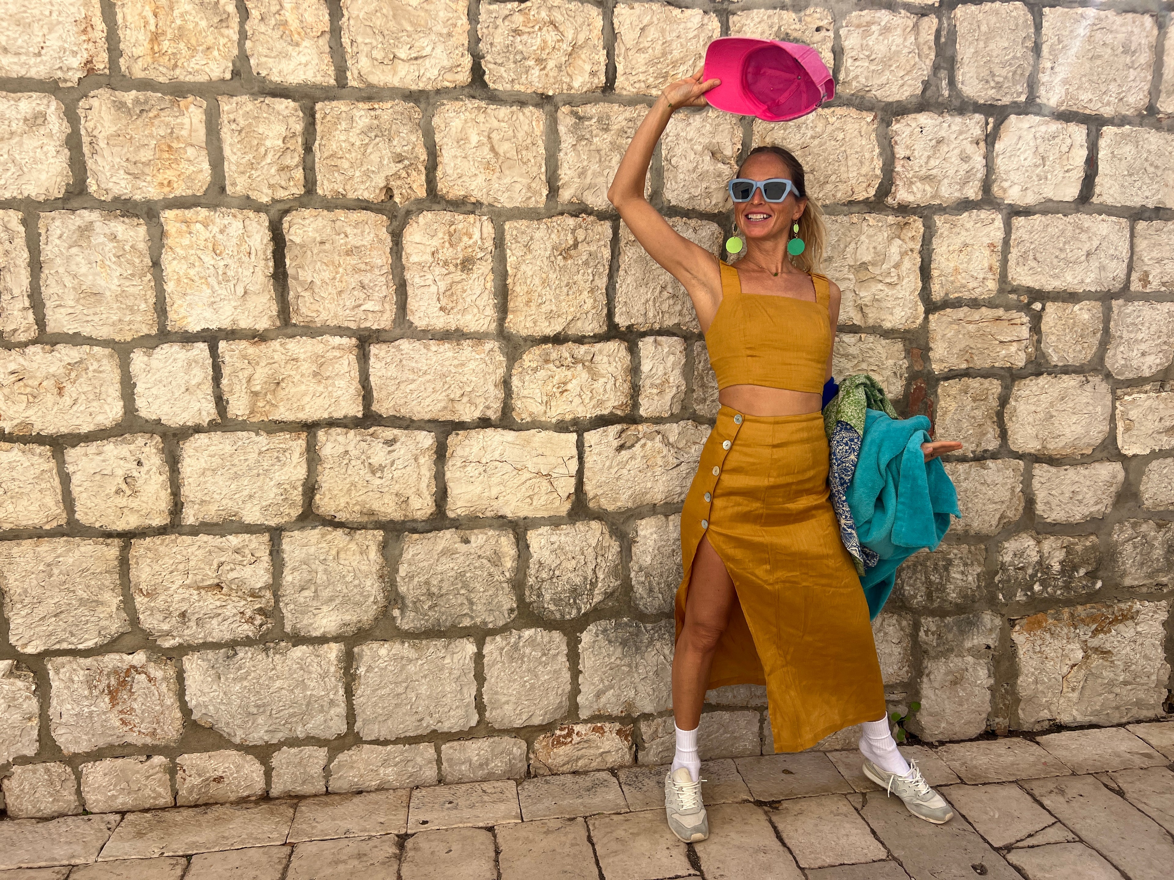 Mad Era Design Studio, color clash earrings on blond model in croatia
