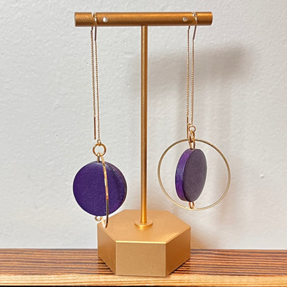Threader Earrings - Hand Painted Wood - Purple